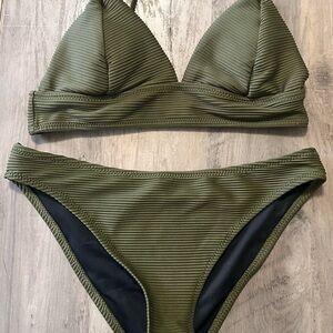 Cupshe Olive Green Ribbed Bikini Set